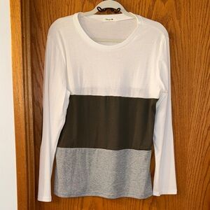NWOT Women's Long Sleeve Colorblock Tee - White, Green, Gray